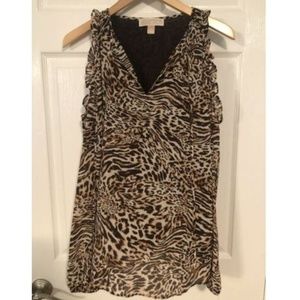 Michael Kors Cold Shoulder Top M Leopard Print